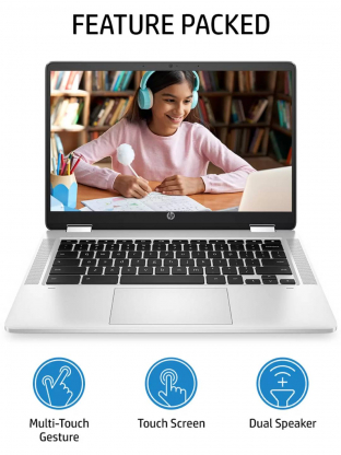 Hp HP 360 Intel Celeron Dual Core N4120  4 GB64 GB EMMC StorageChrome OS 14aca0506TU Chromebook  14 Inch Mineral Silver 1.49 Kg | laeelo.com